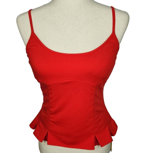 OGL Red U Neck Ponte De Roma Corset Look Pleated Flared Hem Brami Tank Sz Medium - Picture 4 of 10